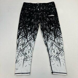 Coolomg Womens Leggings Pants Black White Low Rise Abstract Stretch Pull On M